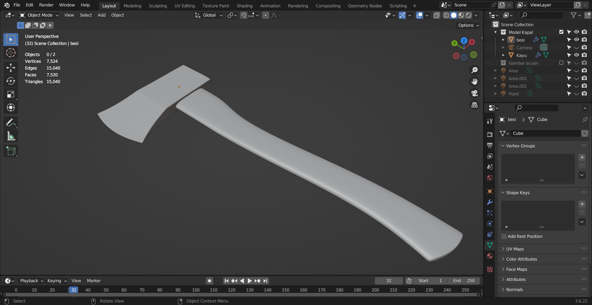 Low Poly Wood Axe 3D Model