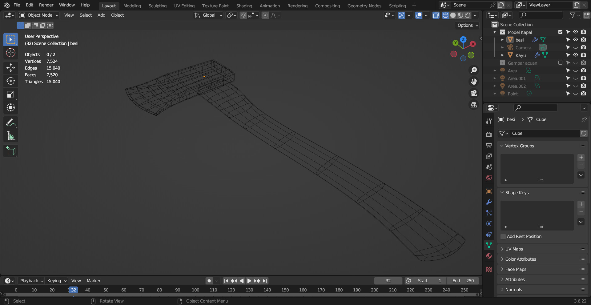 Low Poly Wood Axe 3D Model