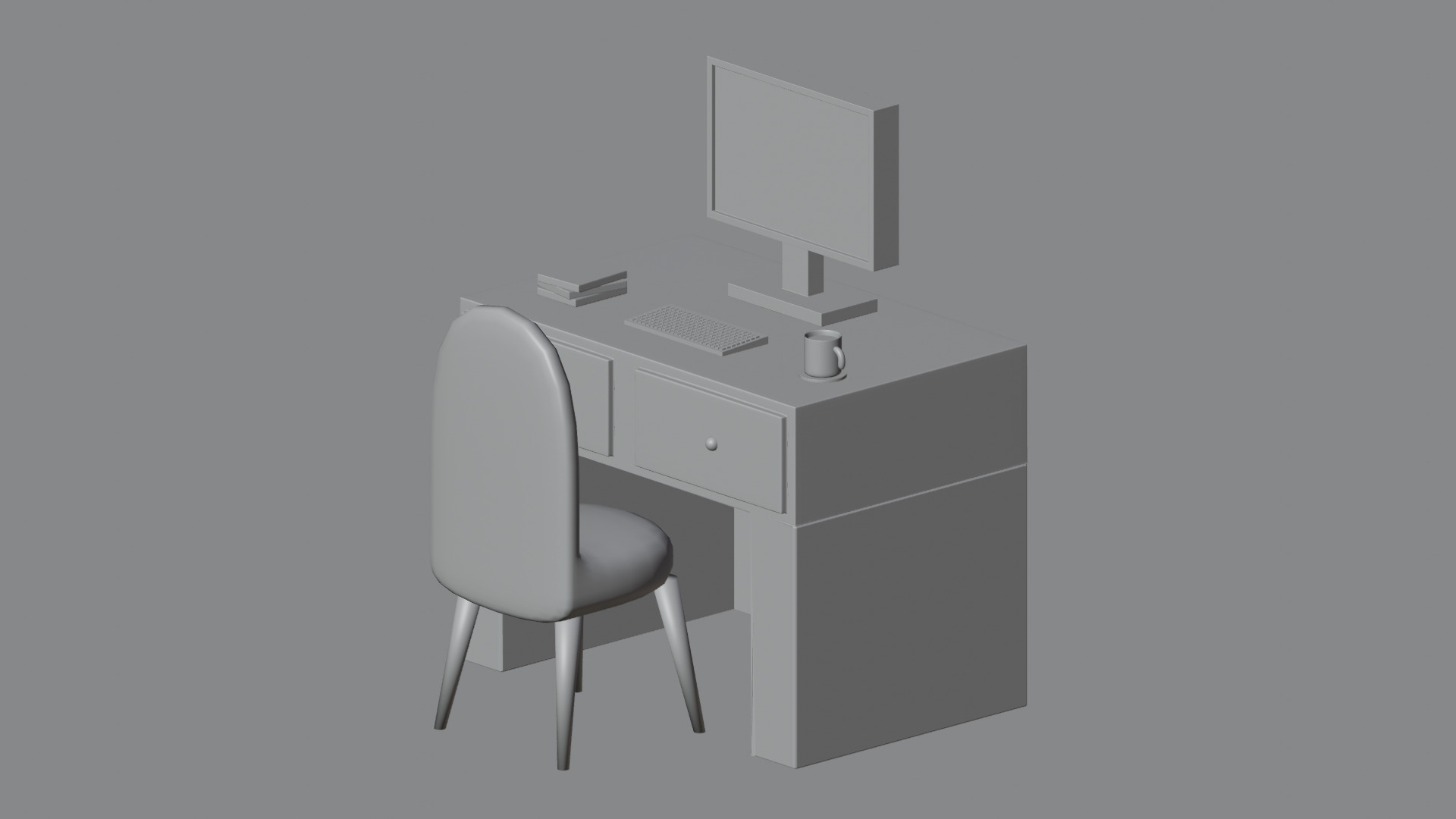 Minimalist Work Desk with Computer and Chair 3D Model 3D Model