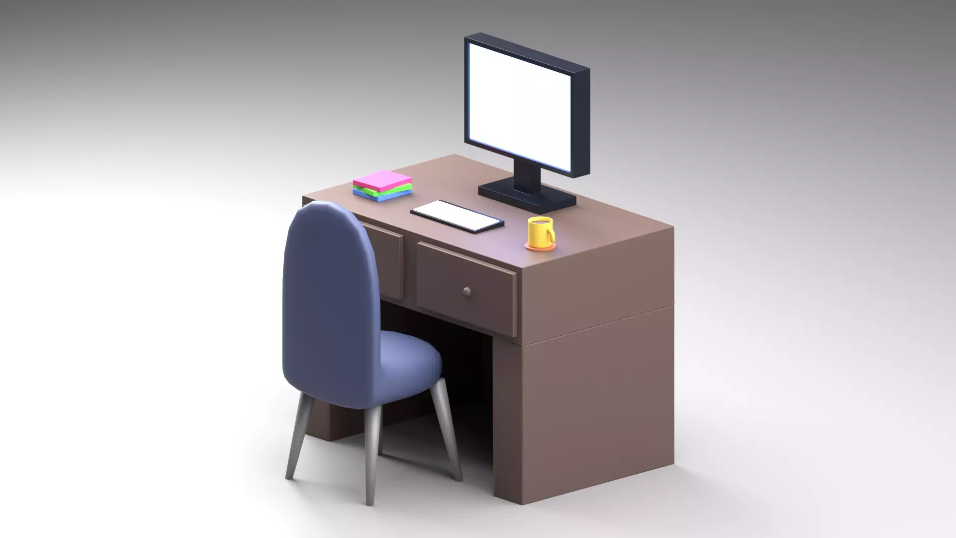 Minimalist Work Desk with Computer and Chair 3D Model 3D Model