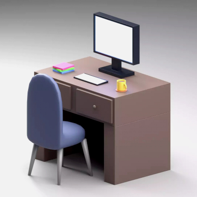 Minimalist Work Desk with Computer and Chair 3D Model