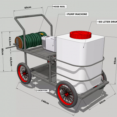 Mobile Water Sprayer Cart with Pump and 60L Tank 3D Model