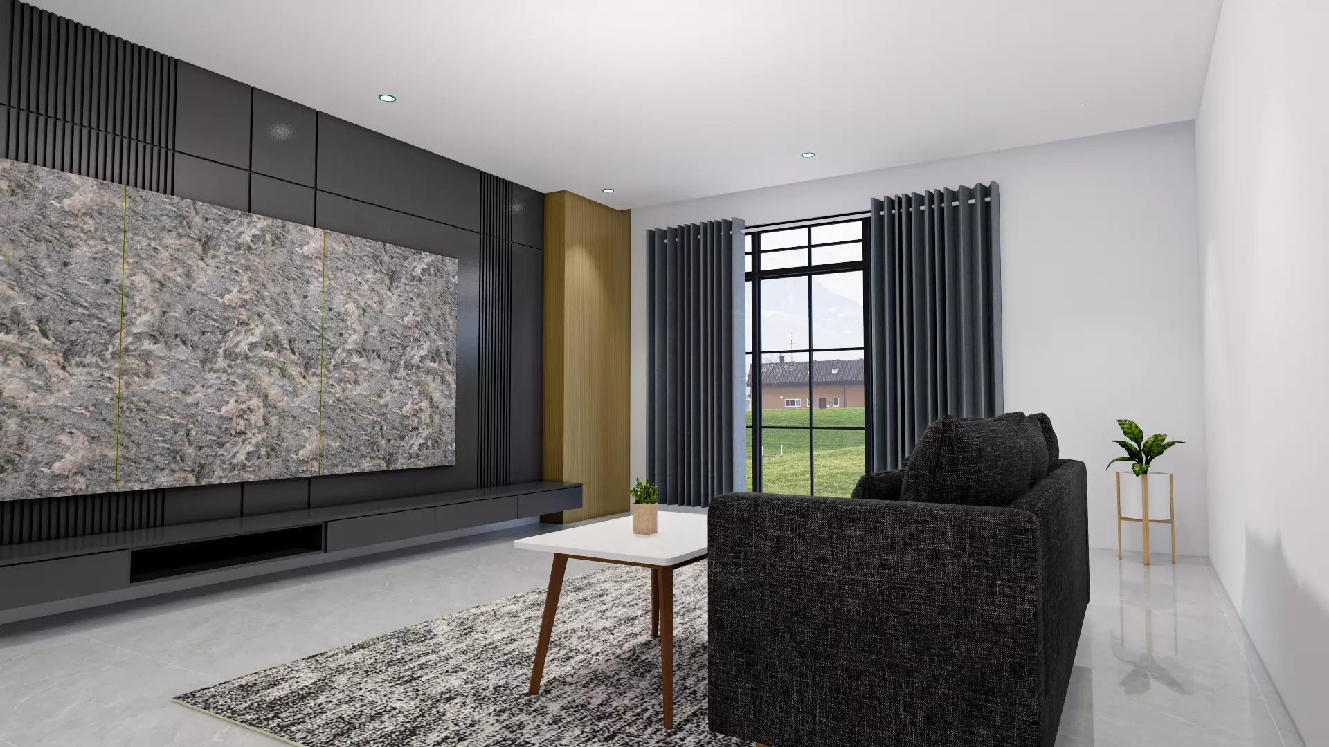 Modern Minimalist Living Room Interior 3D Model