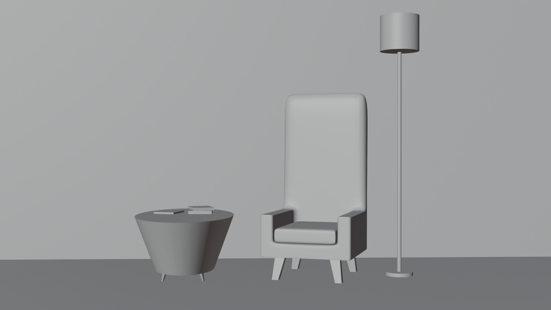 Modern Orange Armchair &amp Lamp 3D Model