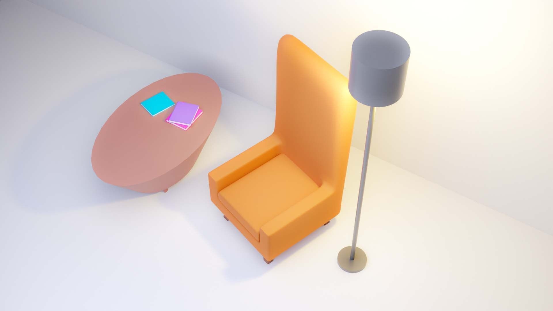 Modern Orange Armchair & Lamp 3D Model