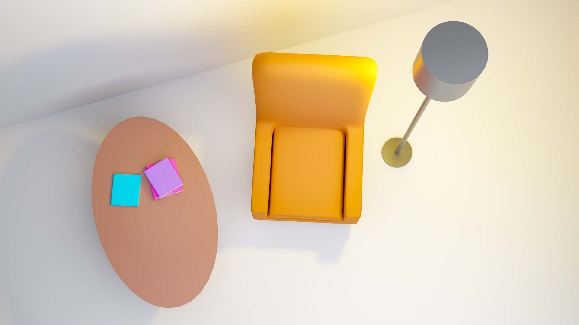 Modern Orange Armchair &amp Lamp 3D Model