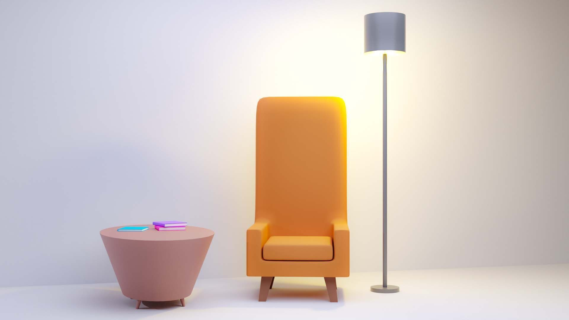 Modern Orange Armchair & Lamp 3D Model