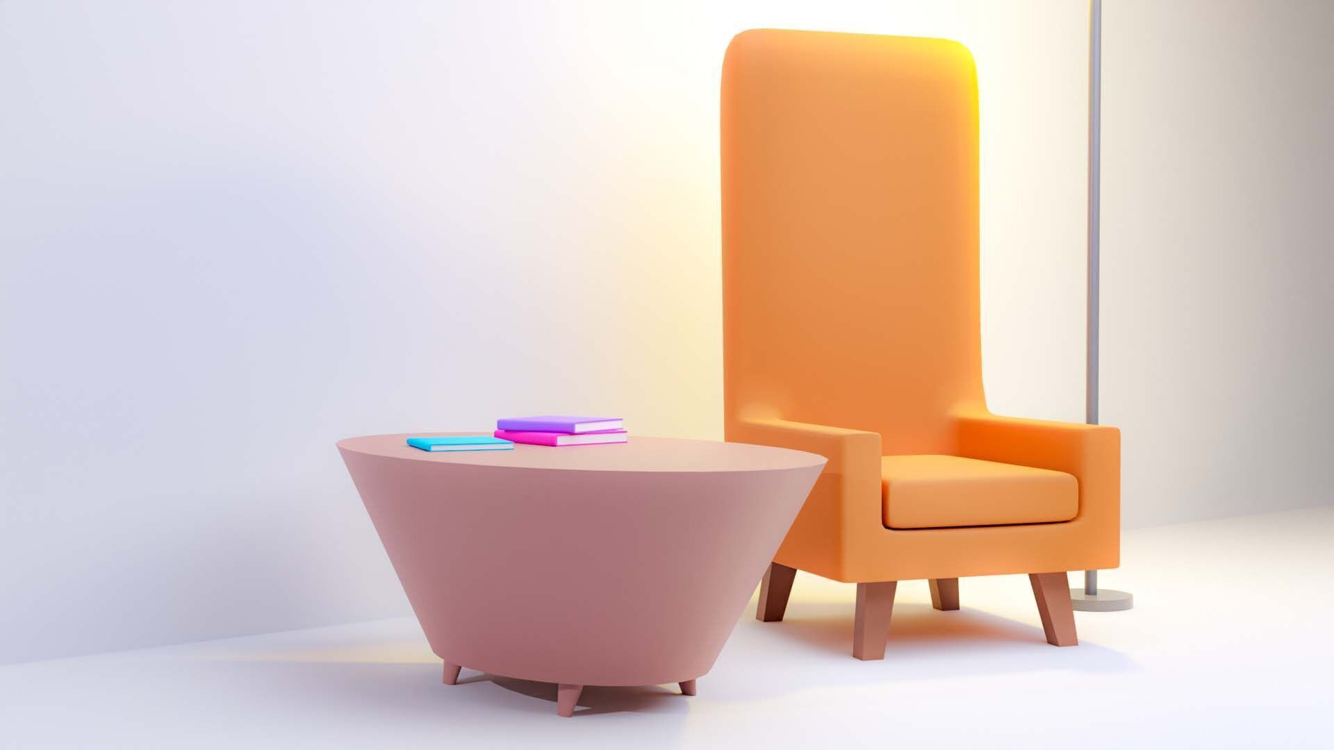 Modern Orange Armchair &amp Lamp 3D Model