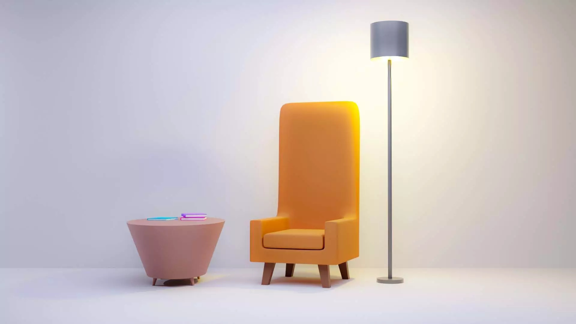 Modern Orange Armchair &amp Lamp 3D Model