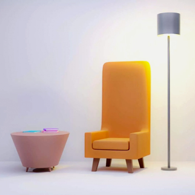 Modern Orange Armchair & Lamp