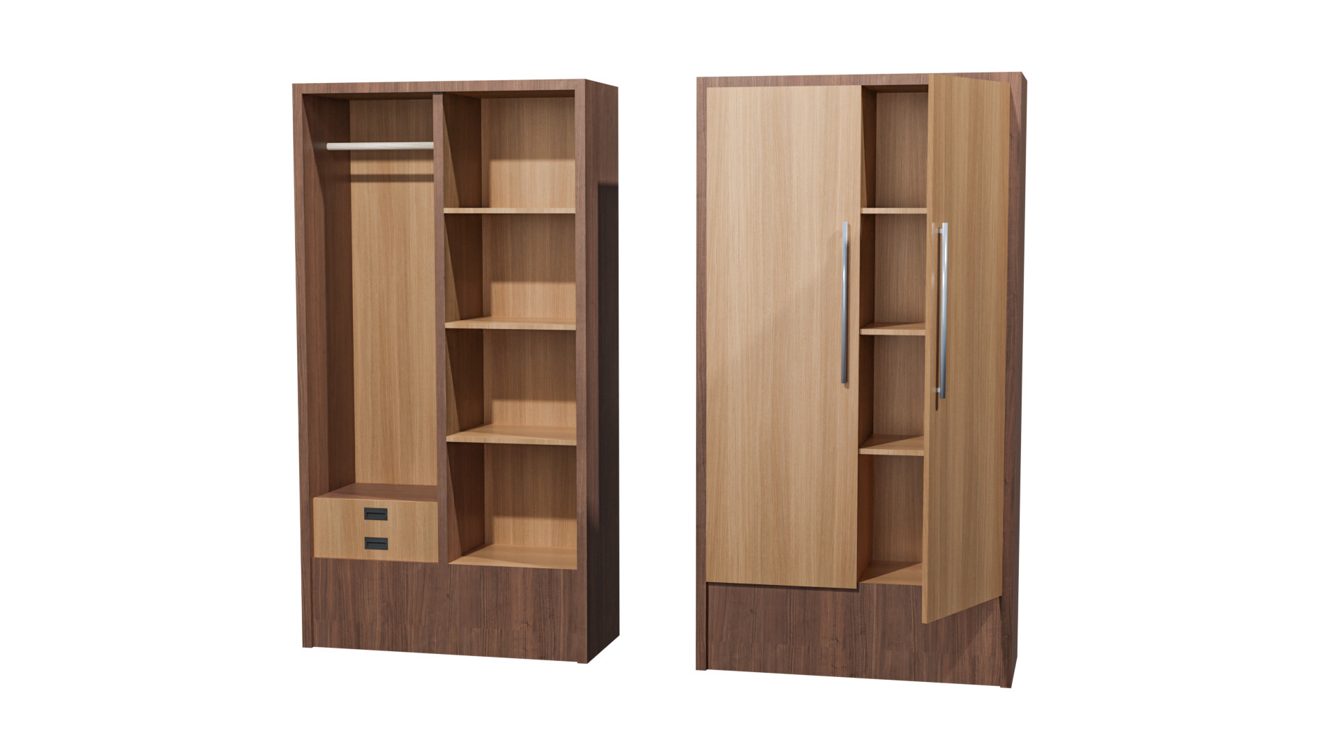 Modern Wooden Wardrobe Low Polygon 3D 3D Model