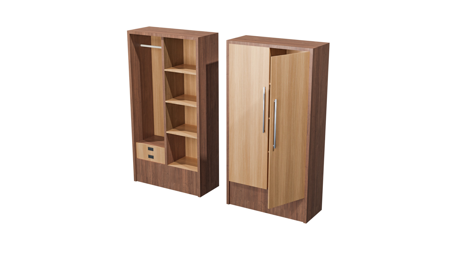 Modern Wooden Wardrobe Low Polygon 3D 3D Model