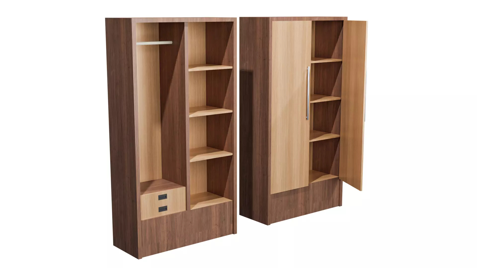 Modern Wooden Wardrobe Low Polygon 3D 3D Model