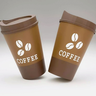 Realistic Coffee Cup 3D Model Takeaway Cup with Lid Label 3D