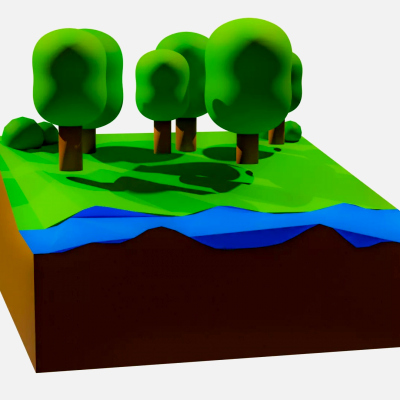 Stylized Natural Environment Low Polygon Mini Forest Scene F