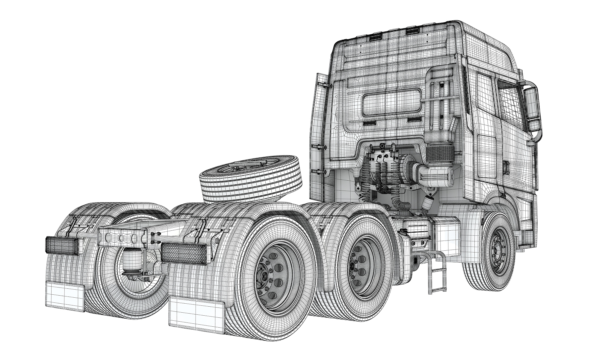Semi Trailer Tractor Heavy Freight Truck 3D Model