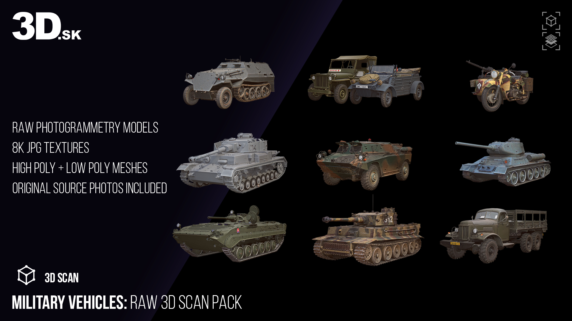Military Vehicles Collection &ndash 10 RAW 3D Scans 8K Tex 3D Model
