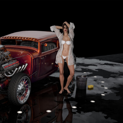 HOT ROD CARWASH 3D Wallpaper