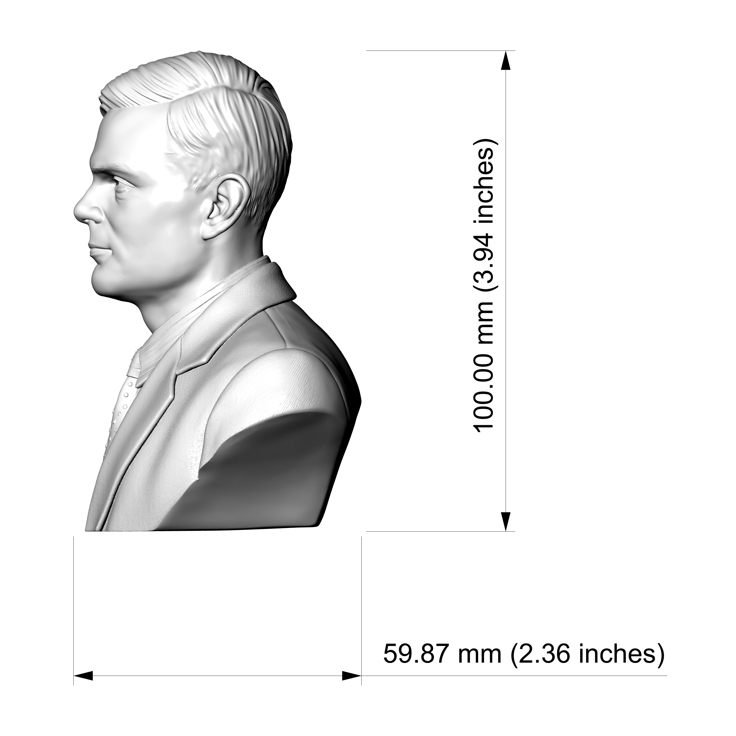 Alan Turing 3D Printable Bust 3D Model