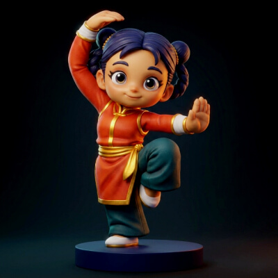 Cartoon Kung Fu Girl Chibi Figurine 3D Print Model