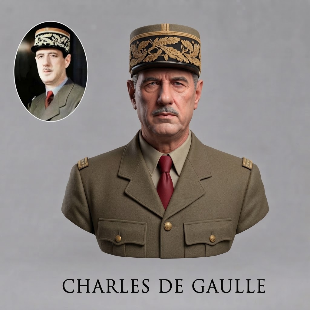 Charles de Gaulle 3D Printable Bust 3D Model