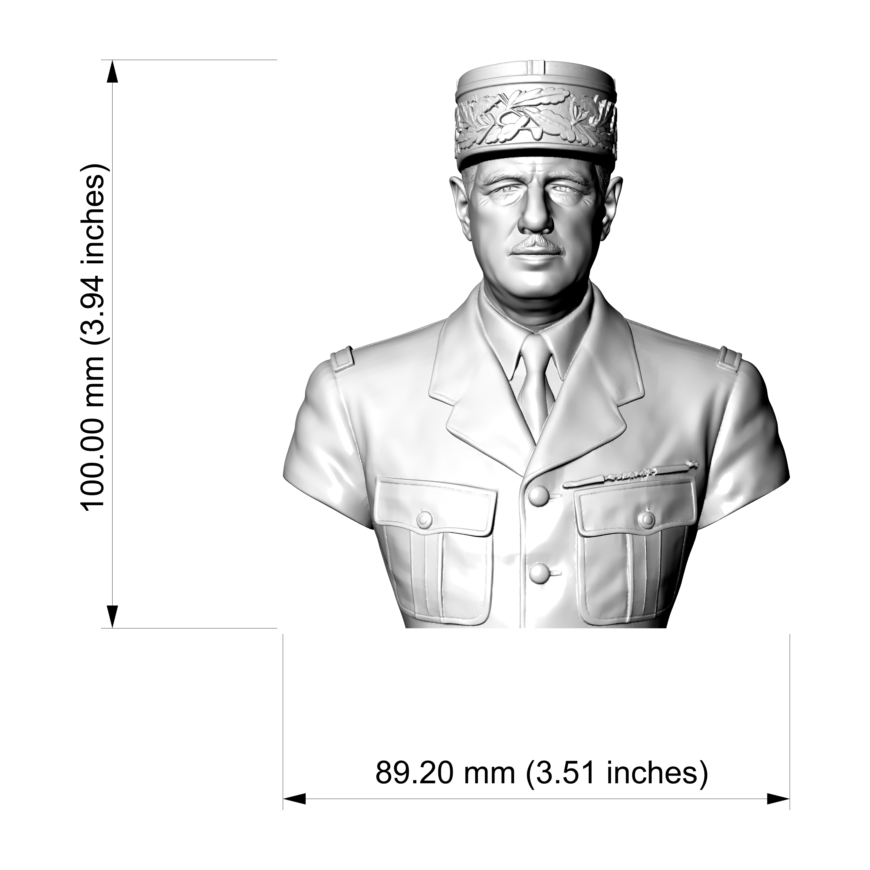 Charles de Gaulle 3D Printable Bust 3D Model