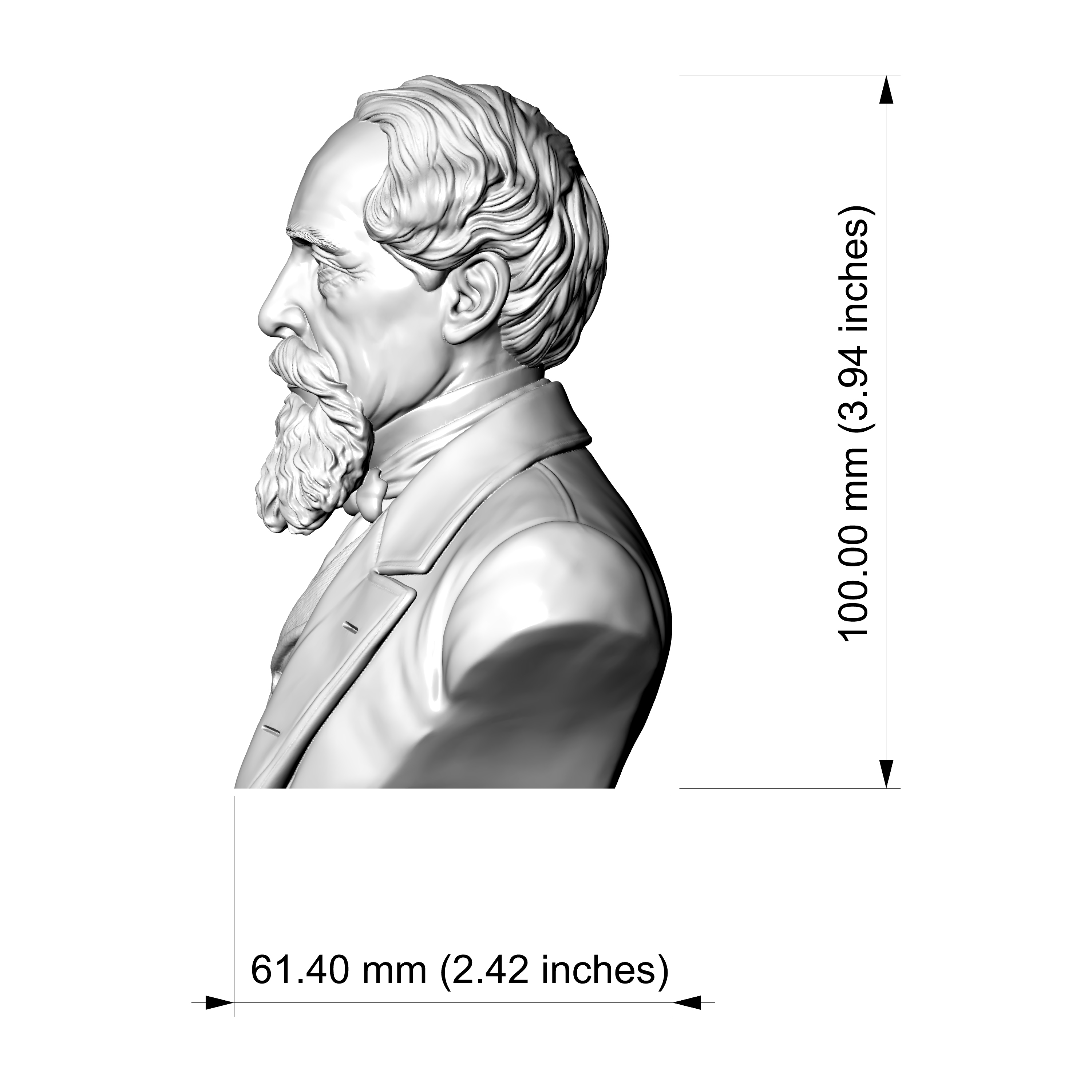 Charles Dickens 3D Printable Bust 3D Model