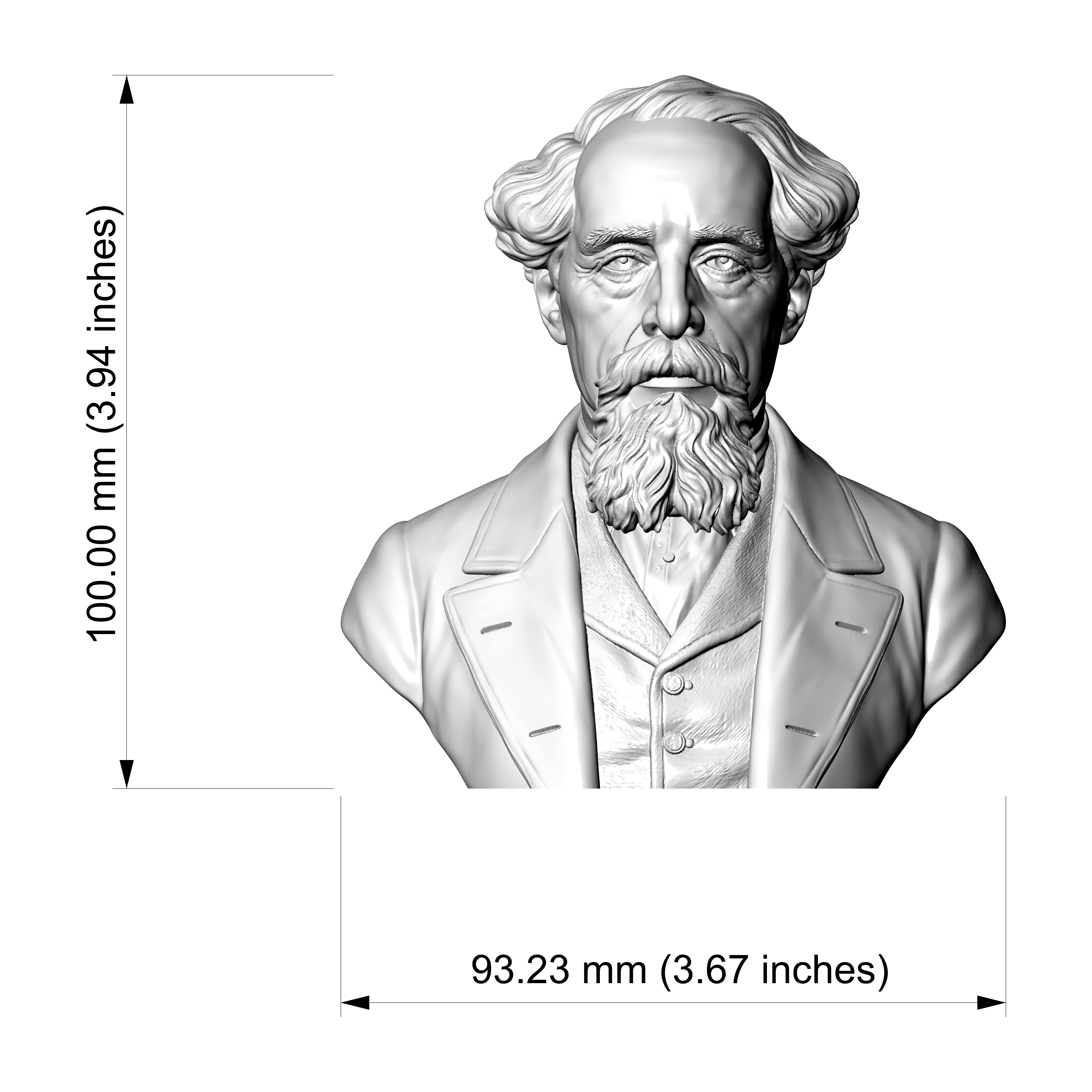 Charles Dickens 3D Printable Bust 3D Model