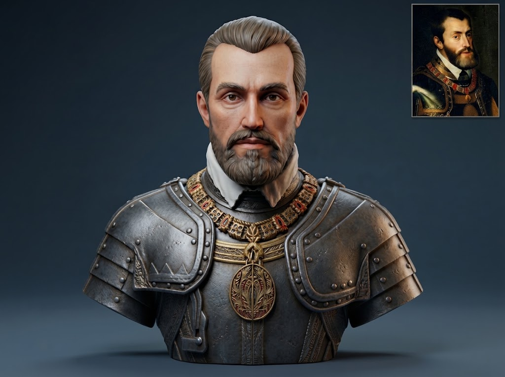 Charles V Holy Roman Emperor Portrait Bust 3D Model