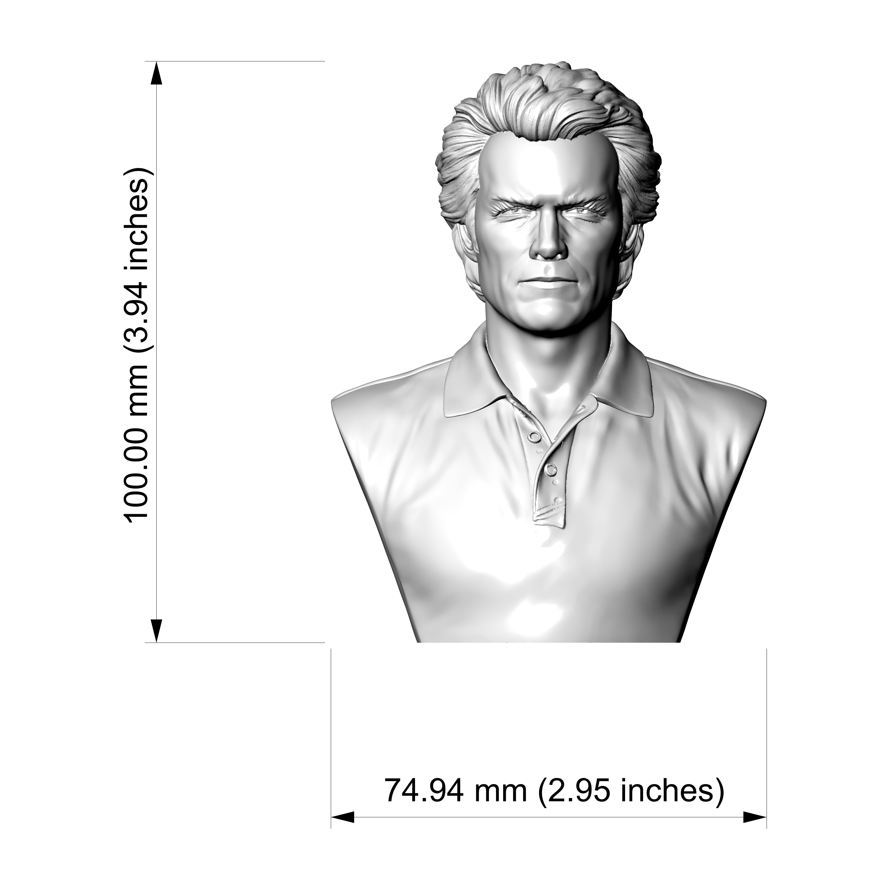 Clint Eastwood Portrait 3D Printable Bust 3D Model