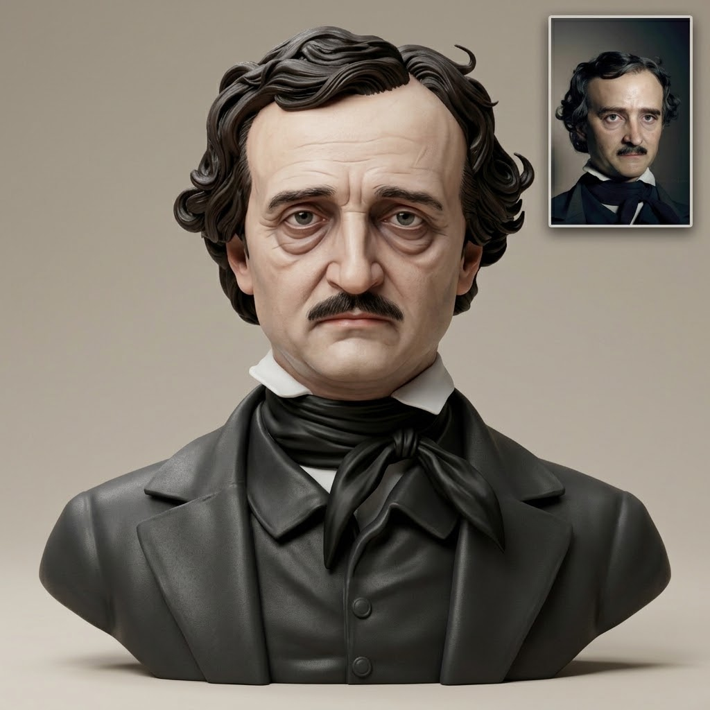 Edgar Allan Poe 3D Printable Bust 3D Model