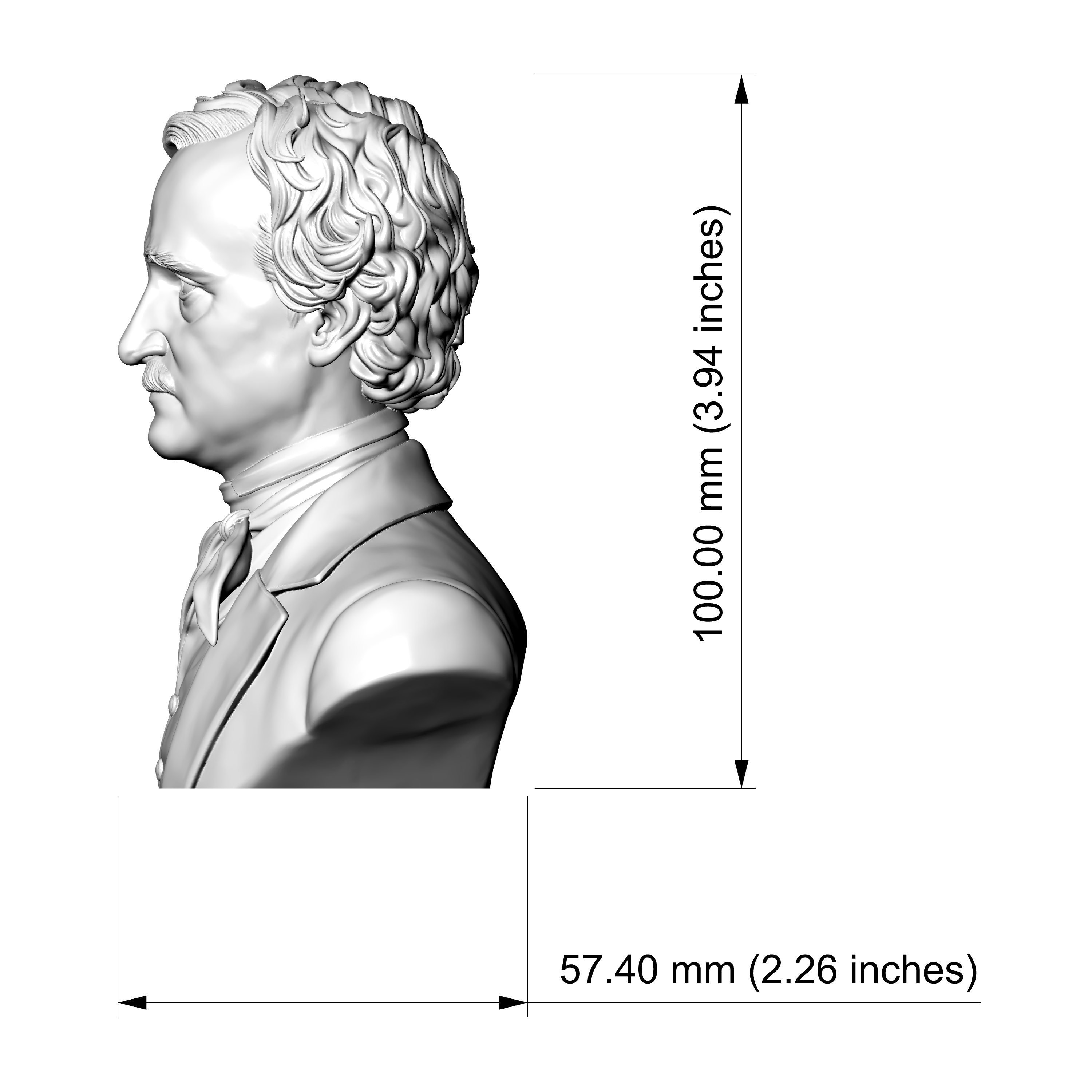 Edgar Allan Poe 3D Printable Bust 3D Model