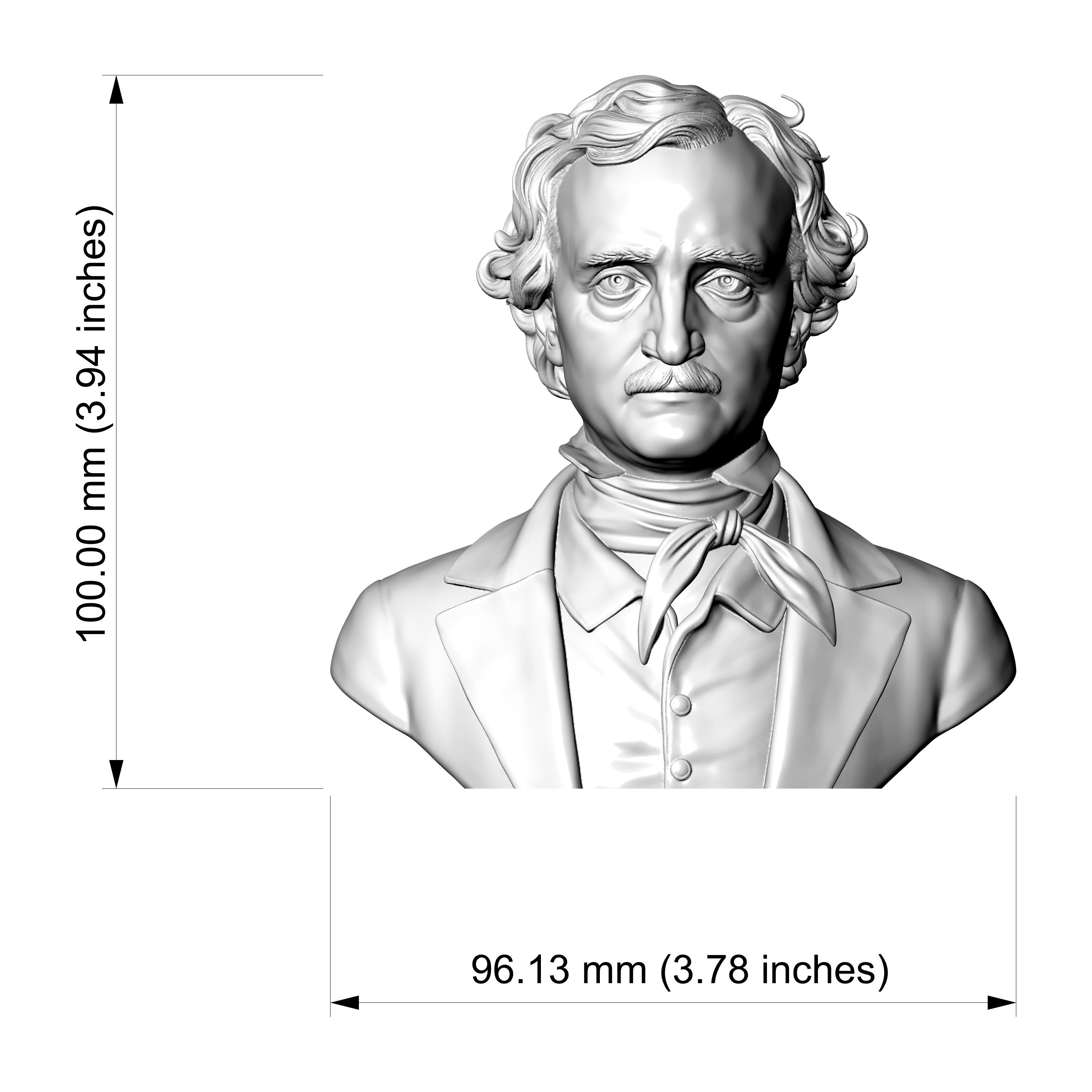 Edgar Allan Poe 3D Printable Bust 3D Model