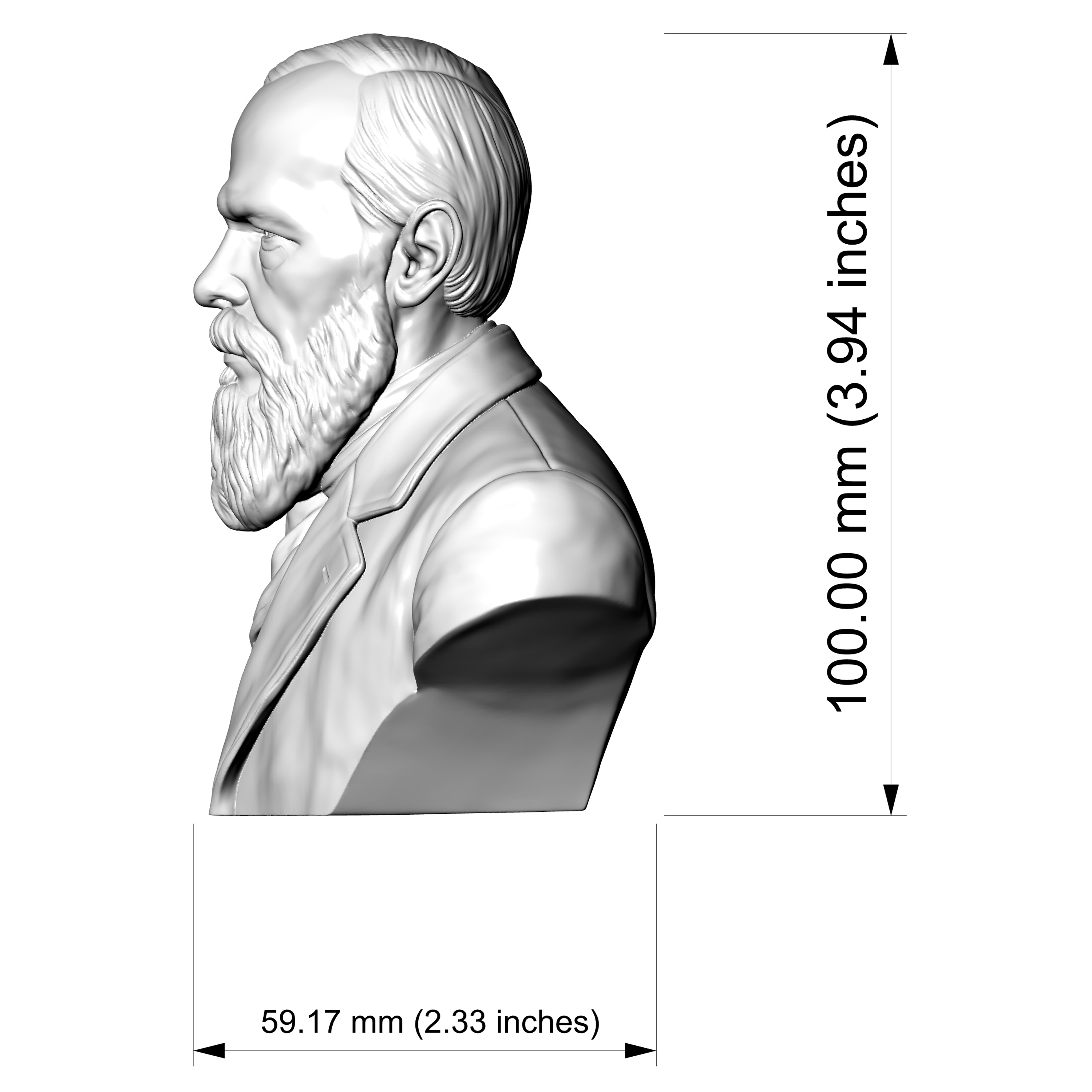 Fyodor Dostoevsky 3D Printable Bust 3D Model