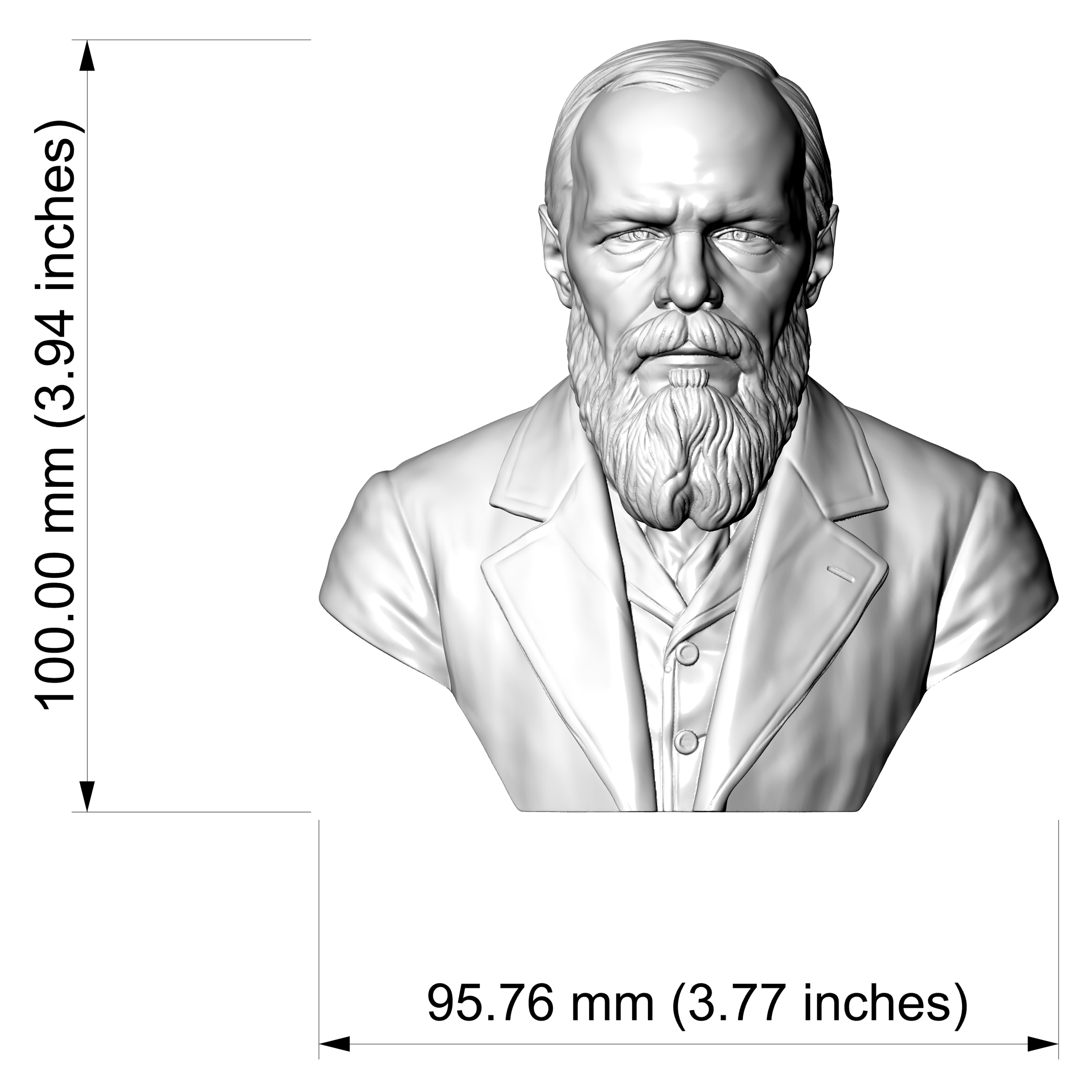Fyodor Dostoevsky 3D Printable Bust 3D Model