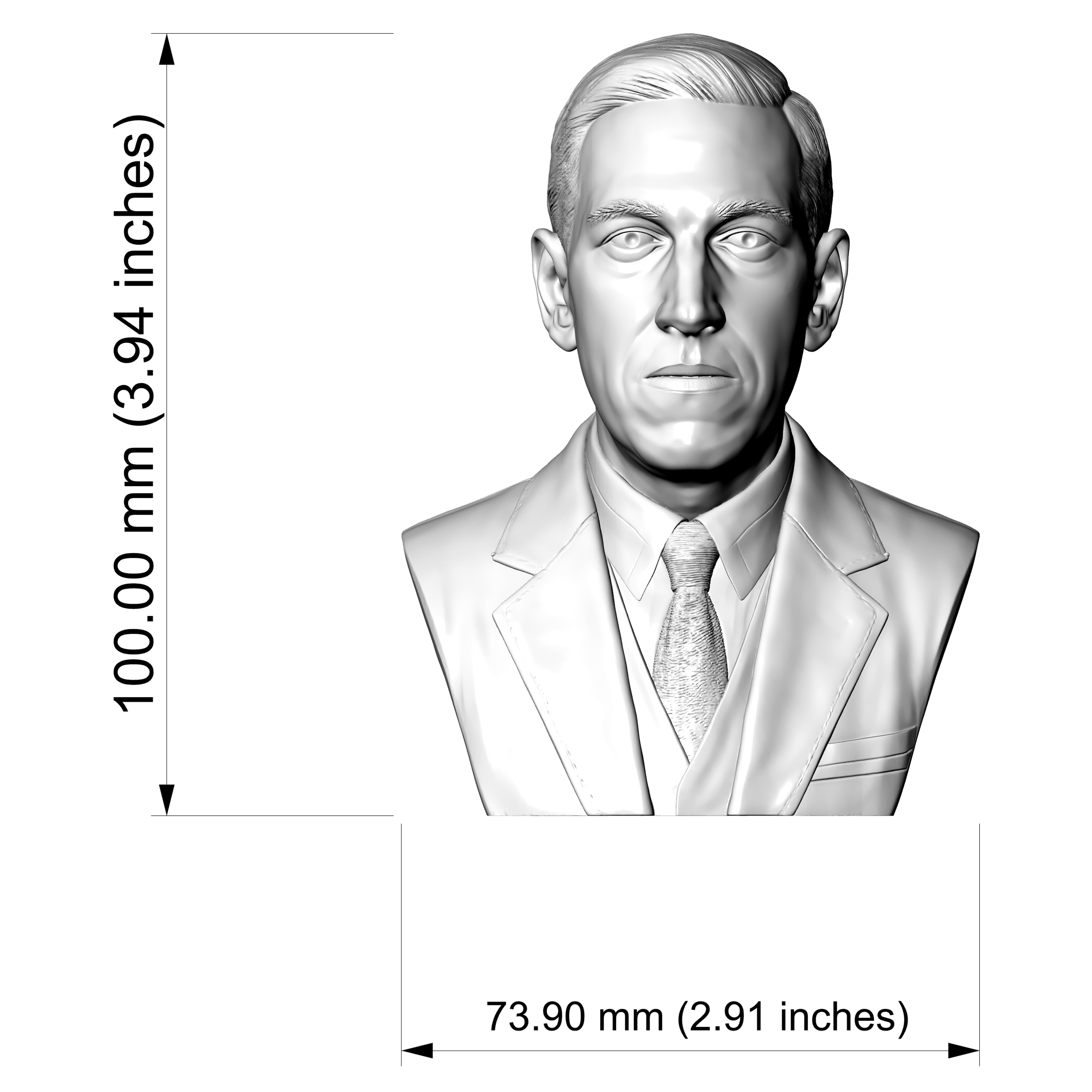 H P Lovecraft 3D Printable Bust 3D Model