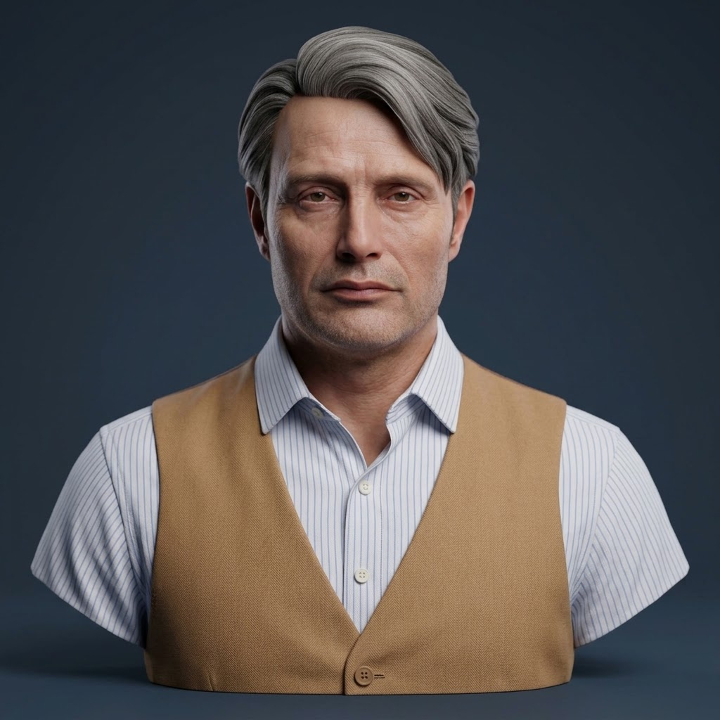 Hannibal Lecter Mads Mikkelsen Vest 3D Printable Bust 3D Model