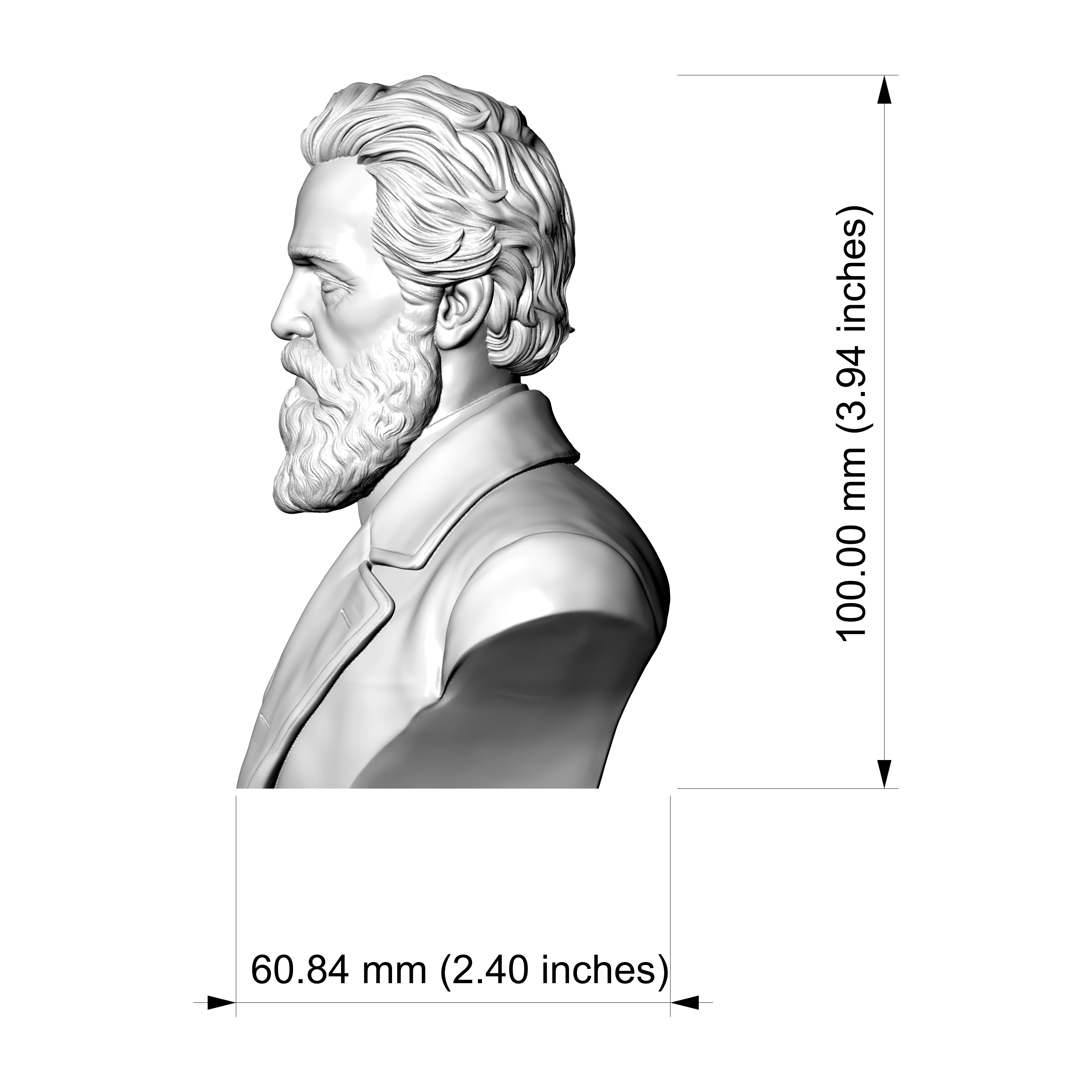 Herman Melville 3D Printable Bust 3D Model