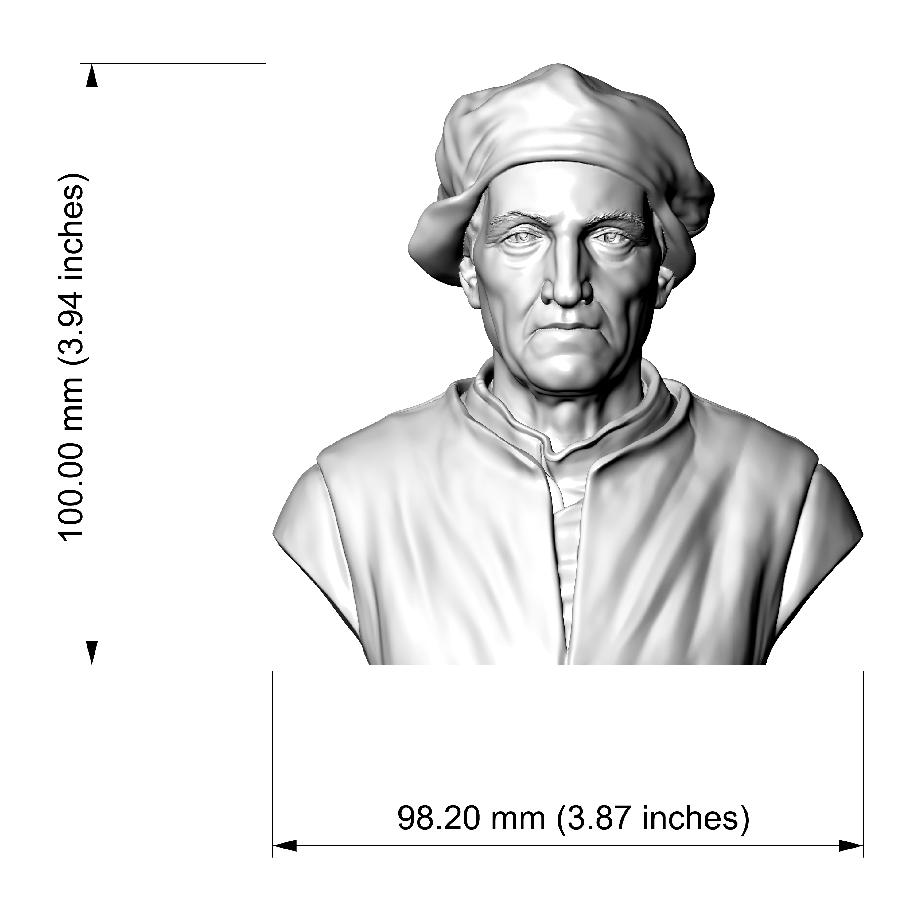 Hieronymus Bosch 3D Printable Bust 3D Model