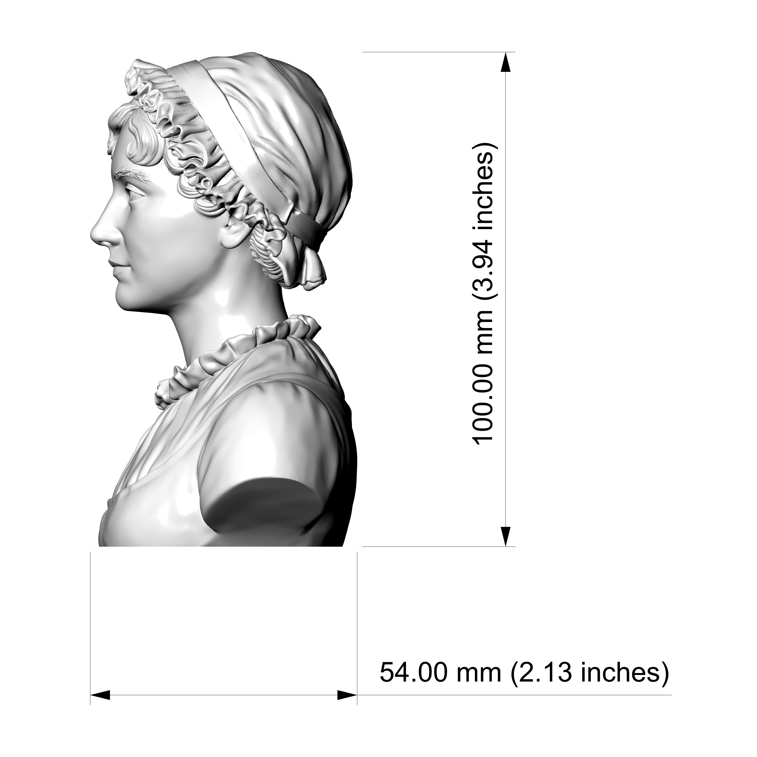 Jane Austen 3D Printable Bust 3D Model