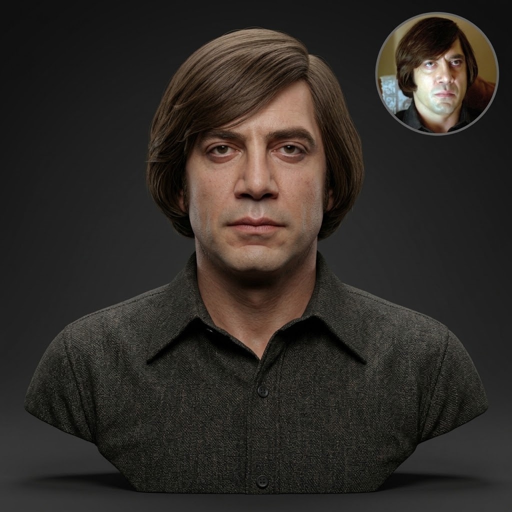 Javier Bardem Anton Chigurh 3D Printable Bust 3D Model