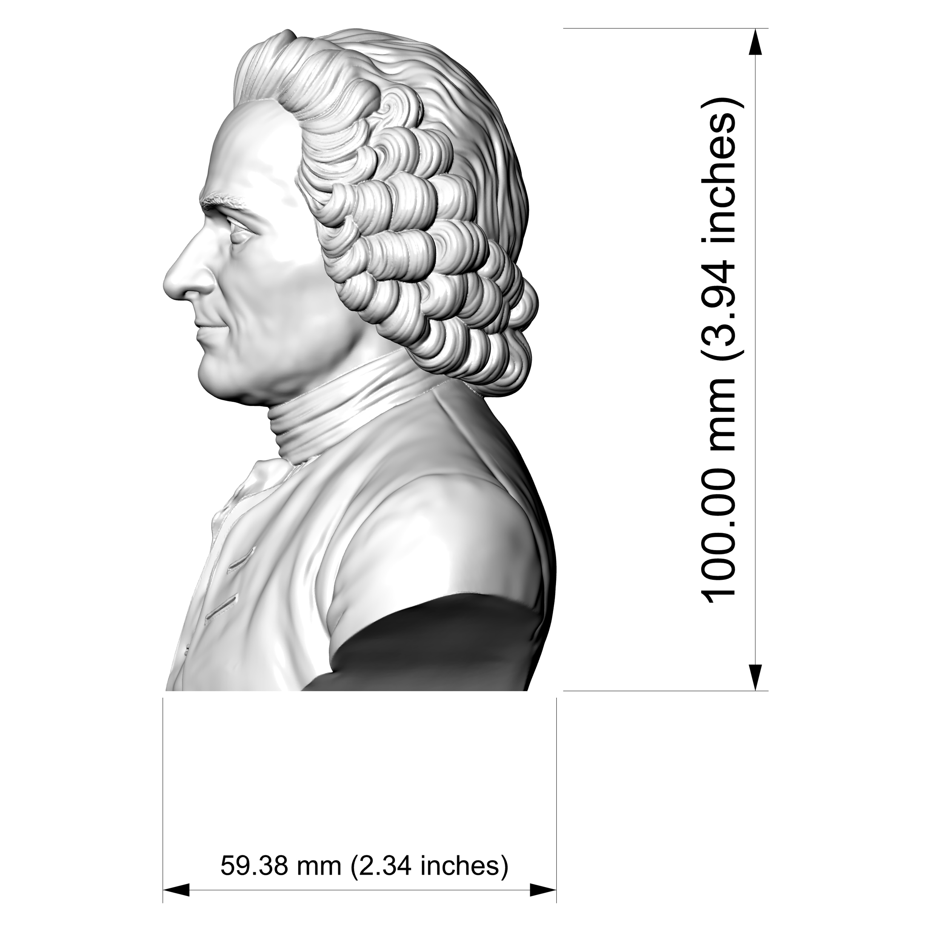 Jean-Jacques Rousseau Bust 3D Printable 3D Model