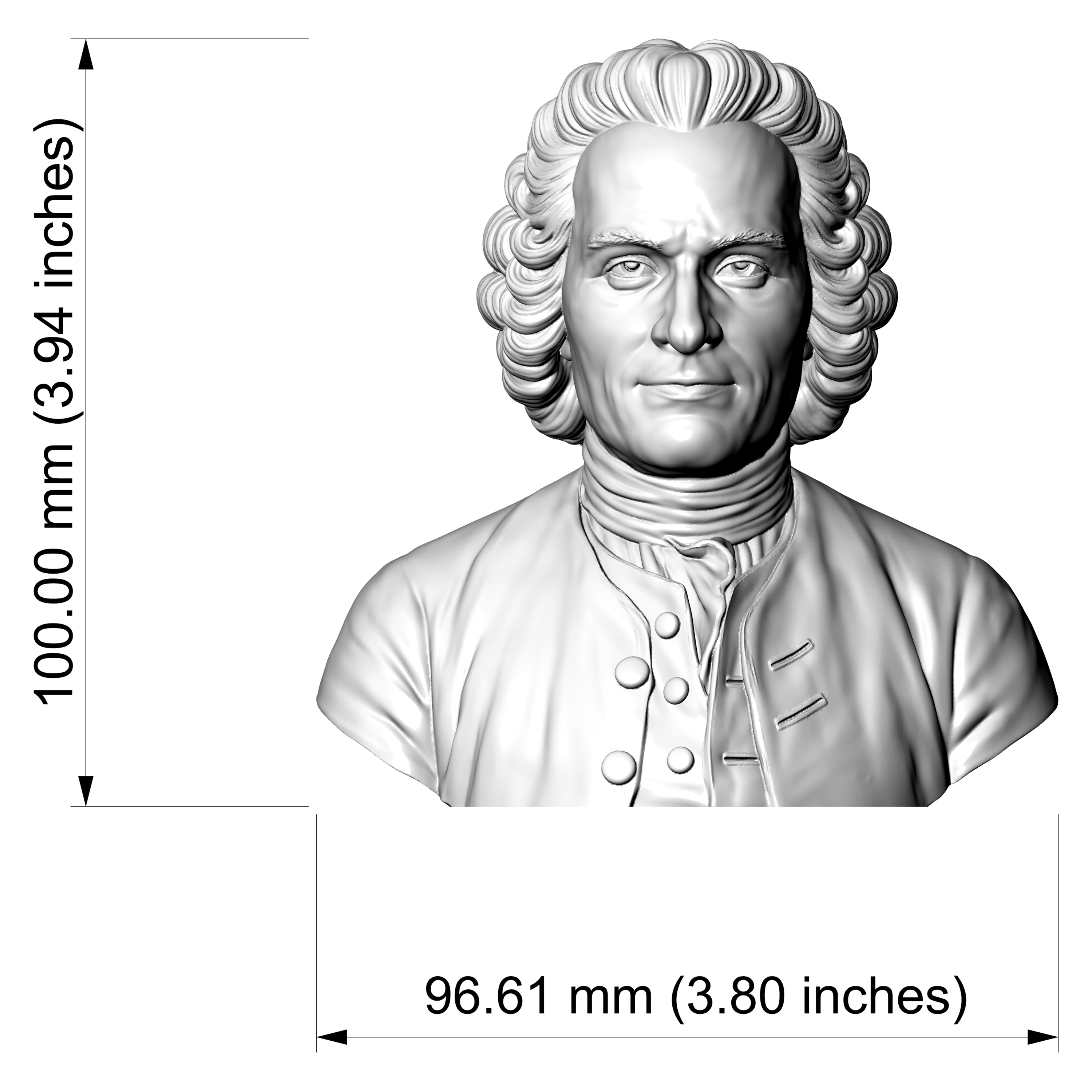 Jean-Jacques Rousseau Bust 3D Printable 3D Model