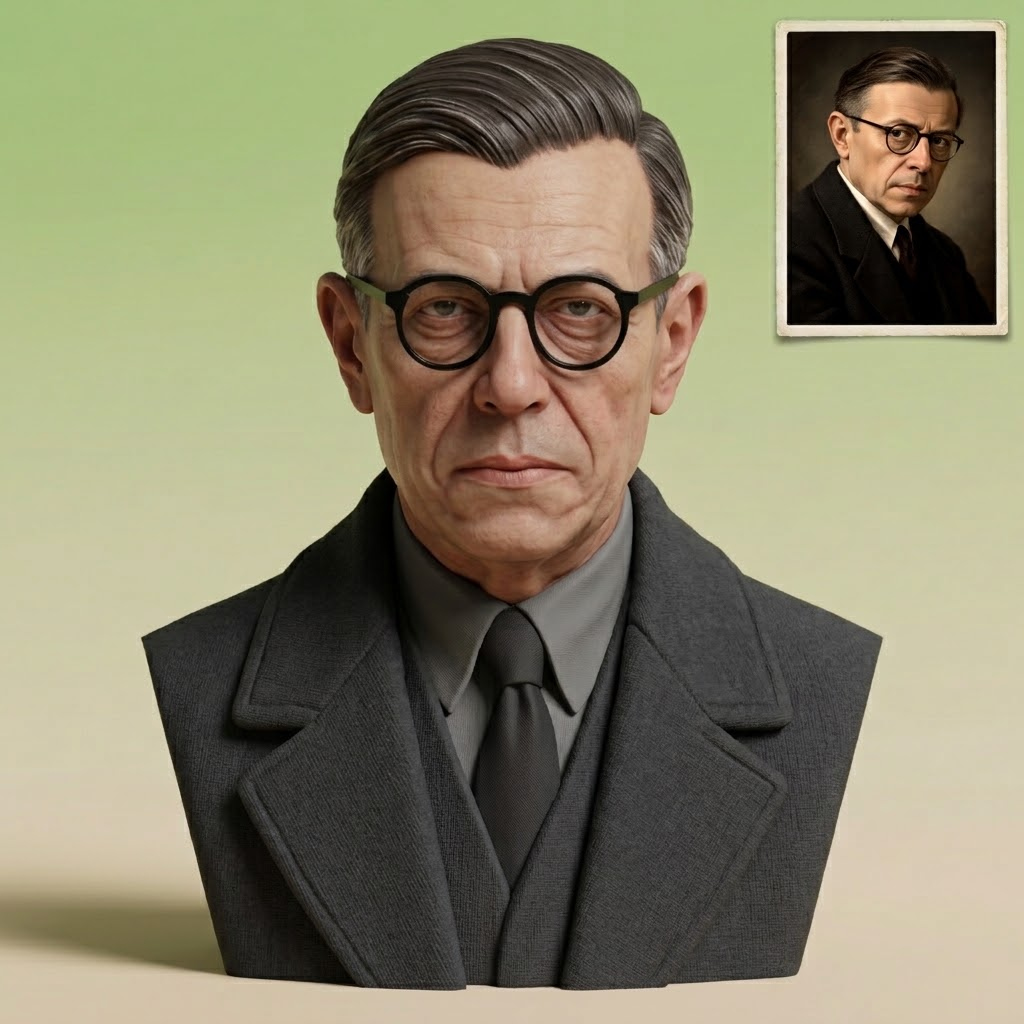 Jean-Paul Sartre 3D Printable Bust 3D Model
