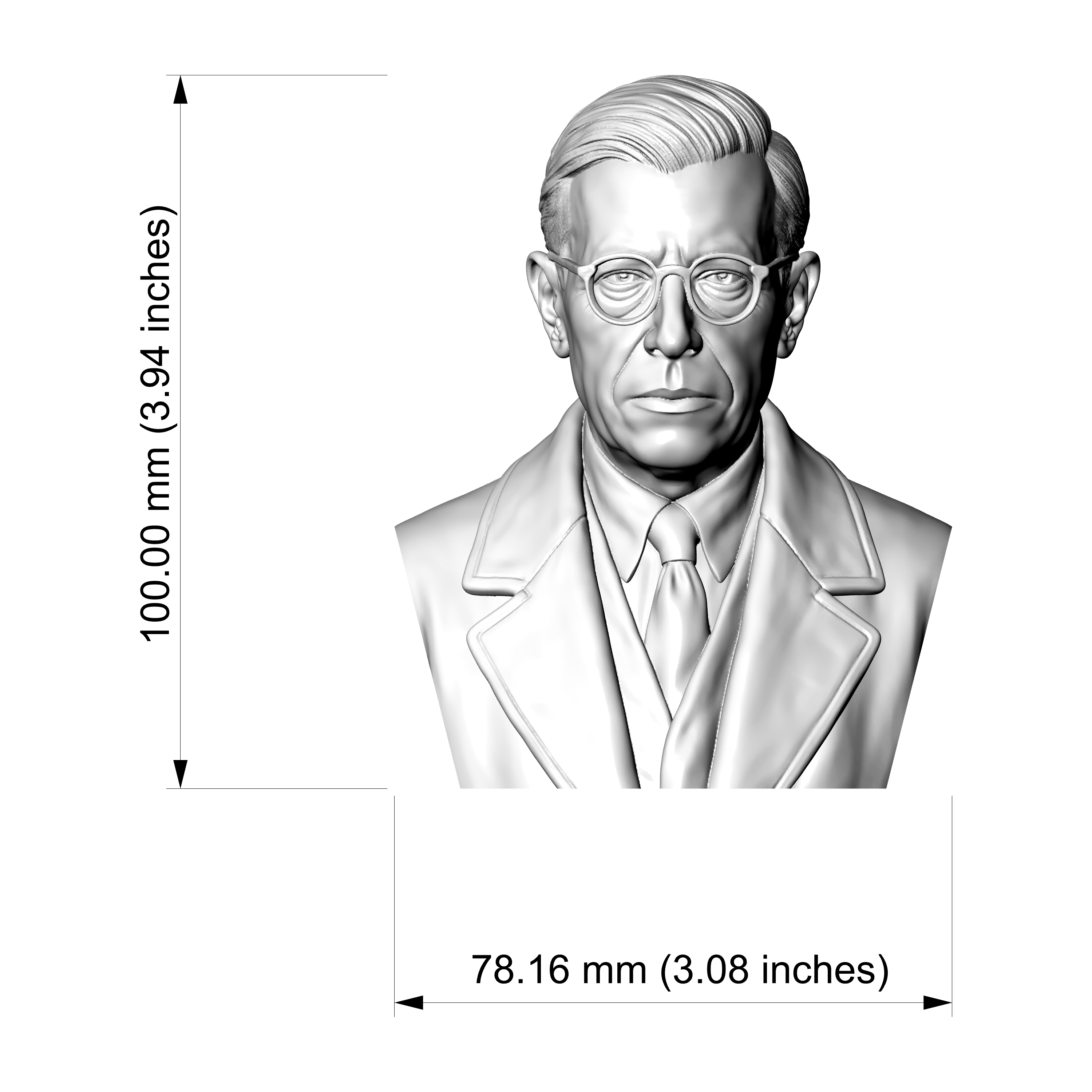 Jean-Paul Sartre 3D Printable Bust 3D Model