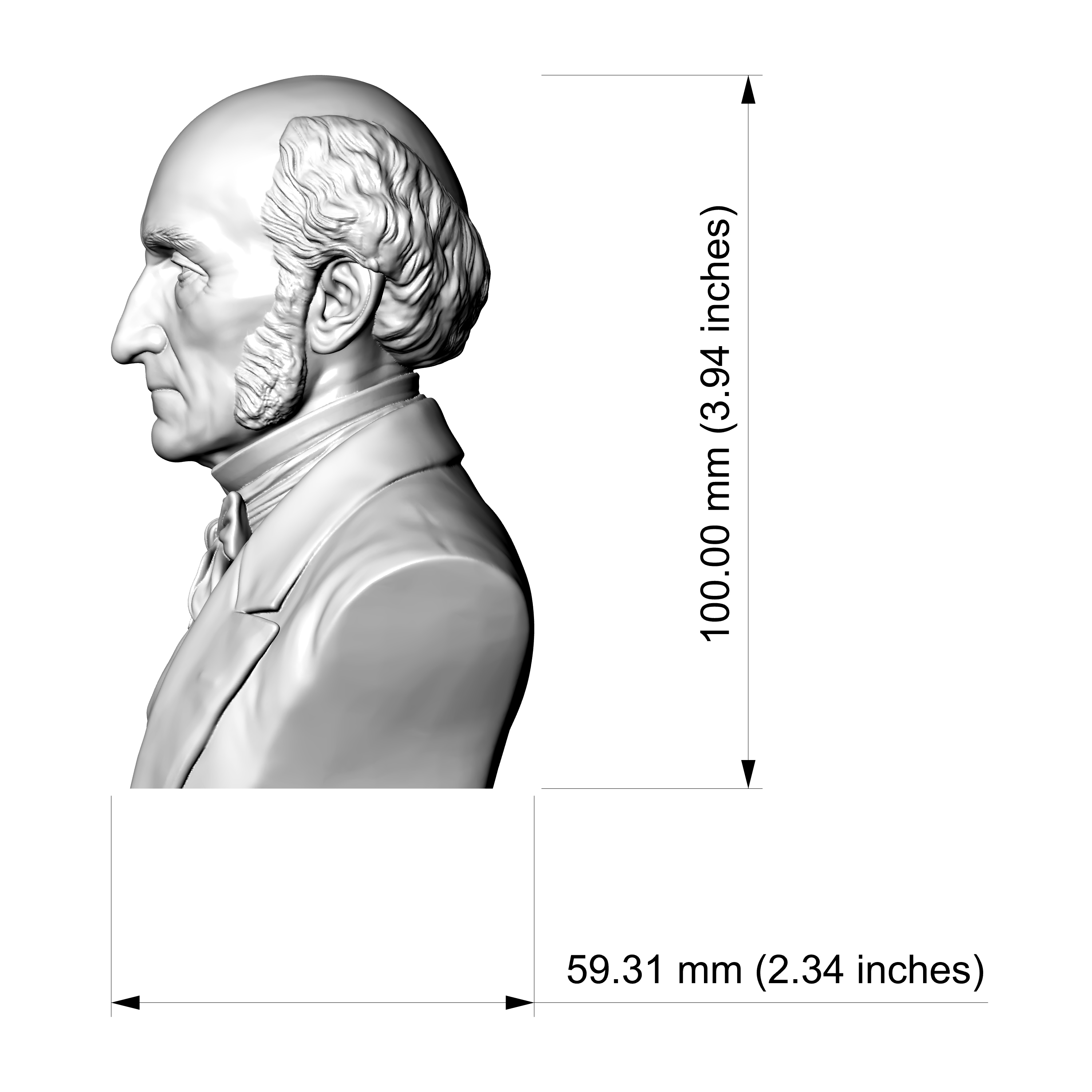 John Stuart Mill 3D Printable Bust 3D Model