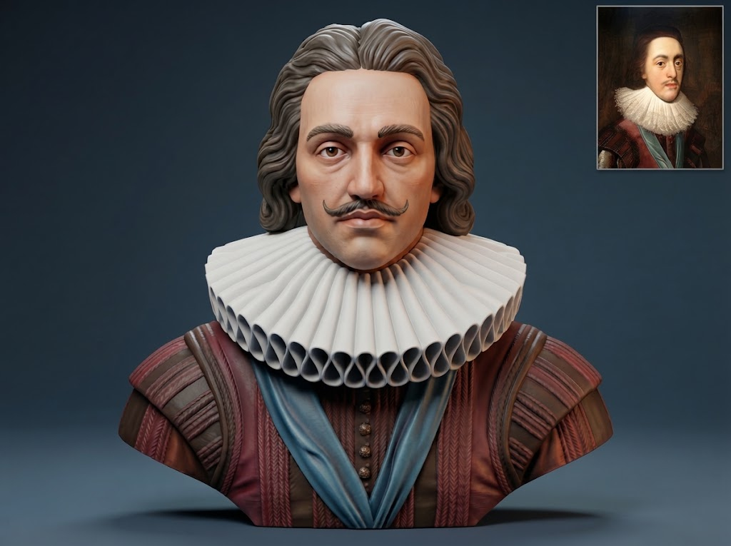 King Charles I of England Portrait Bust 3D Model