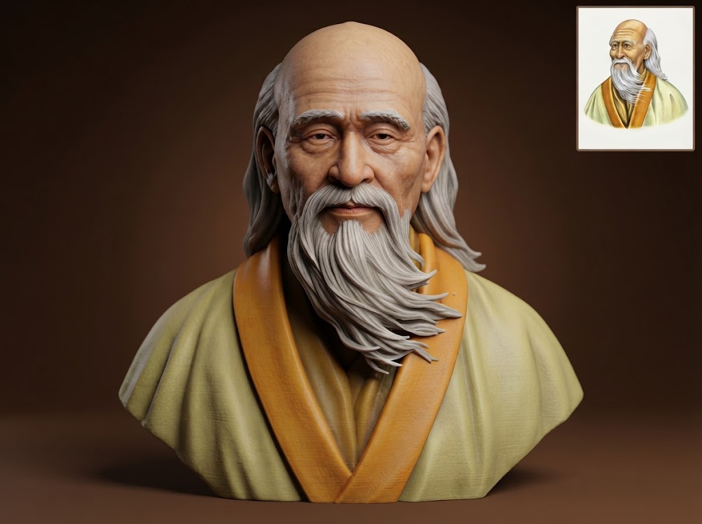 Laozi Taoist Philosopher Bust 3D Model