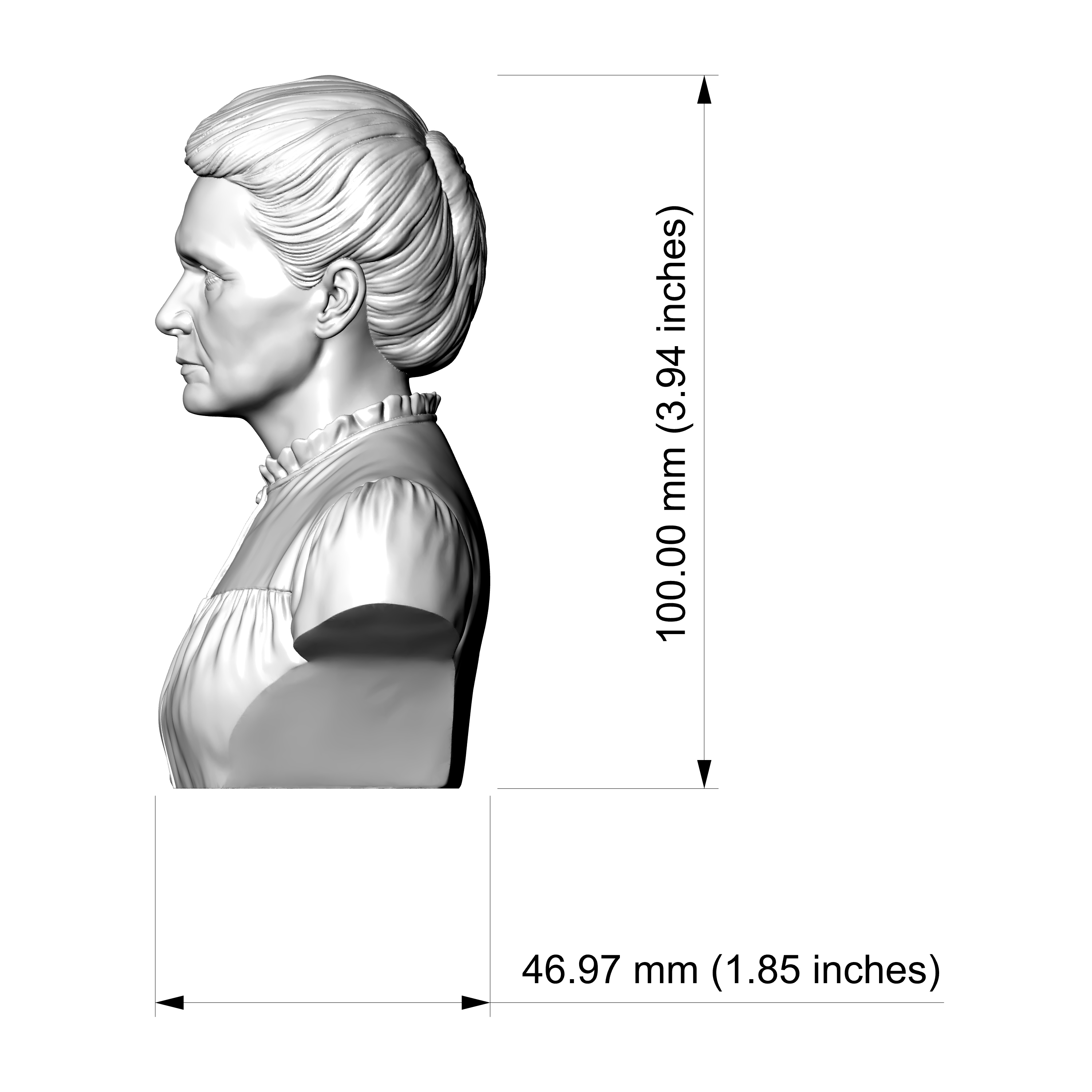 Marie Curie 3D Printable Bust 3D Model
