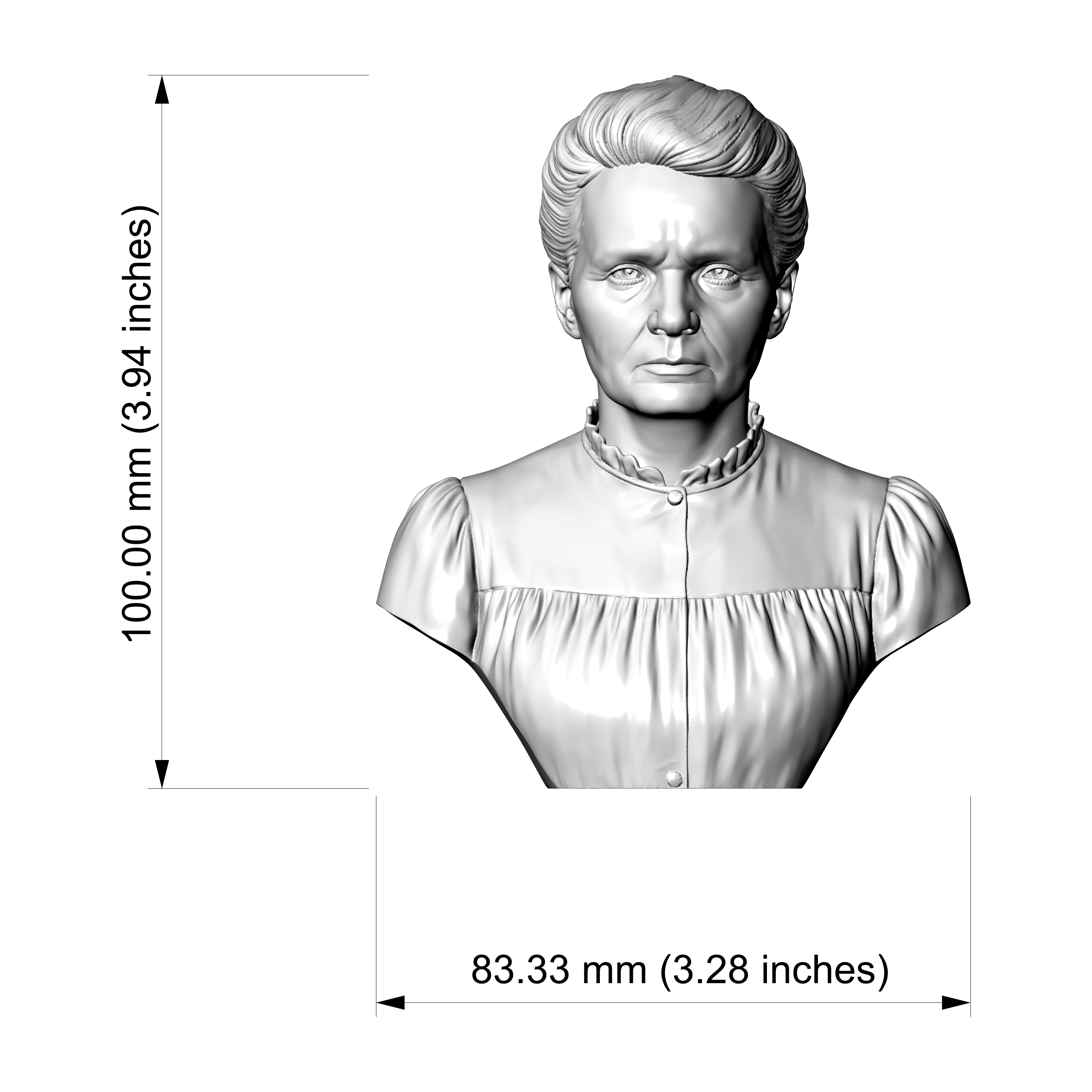 Marie Curie 3D Printable Bust 3D Model